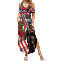 Hawaii and United States Memorial Day Family Matching Summer Maxi Dress and Hawaiian Shirt Honor and Remember The Fallen