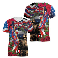 Hawaii and United States Memorial Day Women V-Neck T-Shirt Honor and Remember The Fallen LT03 - Polynesian Pride