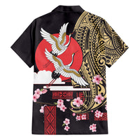 Japanese Culture and Hawaiian Tribal Family Matching Off Shoulder Short Dress and Hawaiian Shirt Sakura Blossom Tapa Pattern LT03 - Polynesian Pride