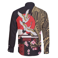 Japanese Culture and Hawaiian Tribal Family Matching Off Shoulder Short Dress and Hawaiian Shirt Sakura Blossom Tapa Pattern LT03 - Polynesian Pride