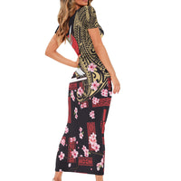 Japanese Culture and Hawaiian Tribal Family Matching Short Sleeve Bodycon Dress and Hawaiian Shirt Sakura Blossom Tapa Pattern LT03 - Polynesian Pride