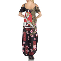 Japanese Culture and Hawaiian Tribal Summer Maxi Dress Sakura Blossom Tapa Pattern LT03 - Polynesian Pride
