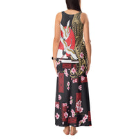 Japanese Culture and Hawaiian Tribal Tank Maxi Dress Sakura Blossom Tapa Pattern LT03 - Polynesian Pride