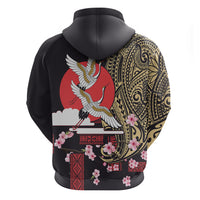 Japanese Culture and Hawaiian Tribal Zip Hoodie Sakura Blossom Tapa Pattern LT03 - Polynesian Pride