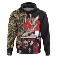 Japanese Culture and Hawaiian Tribal Zip Hoodie Sakura Blossom Tapa Pattern LT03 Pullover Hoodie Black - Polynesian Pride