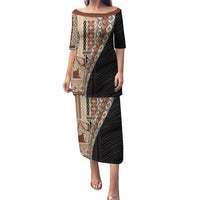 Samoa Siapo Motif Half Style Puletasi Brown Version LT03 Long Dress Brown - Polynesian Pride
