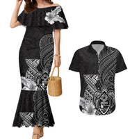 Guam Latte Stone Chamorro Culture Couples Matching Mermaid Dress and Hawaiian Shirt Tapa Pattern LT03 Black - Polynesian Pride