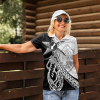 Guam Fish Hook and Palm Tree Women Polo Shirt Polynesian Pattern Half Style