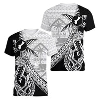 Guam Fish Hook and Palm Tree Women V-Neck T-Shirt Polynesian Pattern Half Style