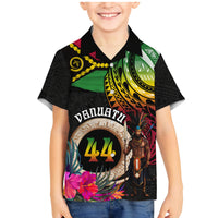 Personalised Vanuatu 44th Anniversary Family Matching Mermaid Dress and Hawaiian Shirt Boars Tusk and Melanesian Warrior Indipendens Dei LT03 Son's Shirt Black - Polynesian Pride