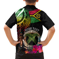 Personalised Vanuatu 44th Anniversary Family Matching Short Sleeve Bodycon Dress and Hawaiian Shirt Boars Tusk and Melanesian Warrior Indipendens Dei LT03 - Polynesian Pride