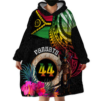 Personalised Vanuatu 44th Anniversary Wearable Blanket Hoodie Boars Tusk and Melanesian Warrior Indipendens Dei LT03 - Polynesian Pride