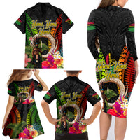 Vanuatu Independence Day Family Matching Long Sleeve Bodycon Dress and Hawaiian Shirt Boars Tusk and Melanesian Warrior Indipendens Dei LT03 - Polynesian Pride
