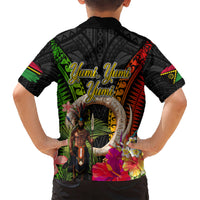 Vanuatu Independence Day Kid Hawaiian Shirt Boars Tusk and Melanesian Warrior Indipendens Dei