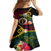 Vanuatu Indipendens Dei Family Matching Off Shoulder Short Dress and Hawaiian Shirt Boars Tusk and Melanesian Warrior Hibiscus LT03 - Polynesian Pride