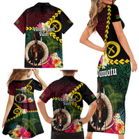 Vanuatu Indipendens Dei Family Matching Short Sleeve Bodycon Dress and Hawaiian Shirt Boars Tusk and Melanesian Warrior Hibiscus LT03 - Polynesian Pride