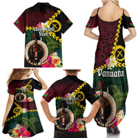Vanuatu Indipendens Dei Family Matching Summer Maxi Dress and Hawaiian Shirt Boars Tusk and Melanesian Warrior Hibiscus LT03 - Polynesian Pride