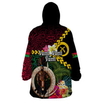 Vanuatu Indipendens Dei Wearable Blanket Hoodie Boars Tusk and Melanesian Warrior Hibiscus LT03 - Polynesian Pride