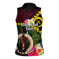 Vanuatu Indipendens Dei Women Sleeveless Polo Shirt Boars Tusk and Melanesian Warrior Hibiscus LT03 - Polynesian Pride