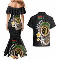 Vanuatu Independence Day Couples Matching Mermaid Dress and Hawaiian Shirt Melanesian Tribal Pig Tusk with Tropical Plants