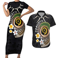 Vanuatu Independence Day Couples Matching Short Sleeve Bodycon Dress and Hawaiian Shirt Melanesian Tribal Pig Tusk with Tropical Plants