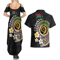 Vanuatu Independence Day Couples Matching Summer Maxi Dress and Hawaiian Shirt Melanesian Tribal Pig Tusk with Tropical Plants