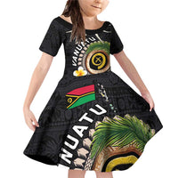 Vanuatu Independence Day Family Matching Off Shoulder Short Dress and Hawaiian Shirt Melanesian Tribal Pig Tusk with Tropical Plants