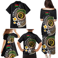 Vanuatu Independence Day Family Matching Puletasi and Hawaiian Shirt Melanesian Tribal Pig Tusk with Tropical Plants