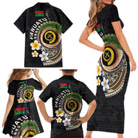 Vanuatu Independence Day Family Matching Short Sleeve Bodycon Dress and Hawaiian Shirt Melanesian Tribal Pig Tusk with Tropical Plants