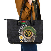 Vanuatu Independence Day Leather Tote Bag Melanesian Tribal Pig Tusk with Tropical Plants LT03 - Polynesian Pride