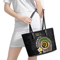 Vanuatu Independence Day Leather Tote Bag Melanesian Tribal Pig Tusk with Tropical Plants LT03 - Polynesian Pride