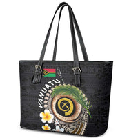 Vanuatu Independence Day Leather Tote Bag Melanesian Tribal Pig Tusk with Tropical Plants LT03 - Polynesian Pride