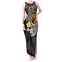 Vanuatu Independence Day Tank Maxi Dress Melanesian Tribal Pig Tusk with Tropical Plants LT03 Women Black - Polynesian Pride