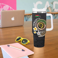 Vanuatu Independence Day Tumbler With Handle Melanesian Tribal Pig Tusk with Tropical Plants LT03 - Polynesian Pride