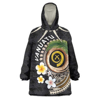 Vanuatu Independence Day Wearable Blanket Hoodie Melanesian Tribal Pig Tusk with Tropical Plants LT03 One Size Black - Polynesian Pride