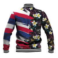 Hawaiian Flag Day Baseball Jacket Tropical Flowers and Leaves