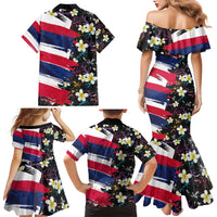 Hawaiian Flag Day Family Matching Mermaid Dress and Hawaiian Shirt Tropical Flowers and Leaves