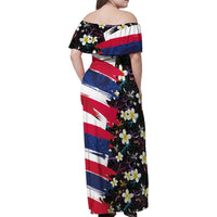 Hawaiian Flag Day Family Matching Off Shoulder Maxi Dress and Hawaiian Shirt Tropical Flowers and Leaves