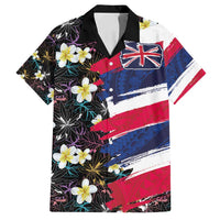 Hawaiian Flag Day Family Matching Off Shoulder Short Dress and Hawaiian Shirt Tropical Flowers and Leaves
