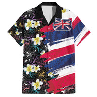 Hawaiian Flag Day Family Matching Short Sleeve Bodycon Dress and Hawaiian Shirt Tropical Flowers and Leaves