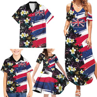 Hawaiian Flag Day Family Matching Summer Maxi Dress and Hawaiian Shirt Tropical Flowers and Leaves