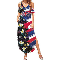 Hawaiian Flag Day Family Matching Summer Maxi Dress and Hawaiian Shirt Tropical Flowers and Leaves