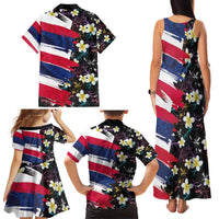 Hawaiian Flag Day Family Matching Tank Maxi Dress and Hawaiian Shirt Tropical Flowers and Leaves