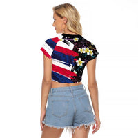Hawaiian Flag Day Raglan Cropped T Shirt Tropical Flowers and Leaves