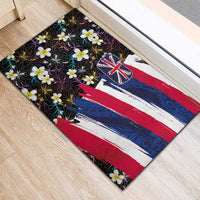 Hawaiian Flag Day Rubber Doormat Tropical Flowers and Leaves