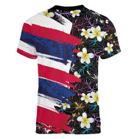 Hawaiian Flag Day Women V-Neck T-Shirt Tropical Flowers and Leaves