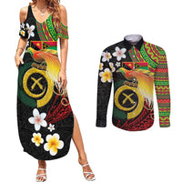 Vanuatu and Papua New Guinea Together Couples Matching Summer Maxi Dress and Long Sleeve Button Shirt Bird-of-paradise and Pig Tusk Melanesian Pattern
