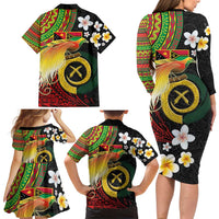 Vanuatu and Papua New Guinea Together Family Matching Long Sleeve Bodycon Dress and Hawaiian Shirt Bird-of-paradise and Pig Tusk Melanesian Pattern
