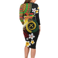 Vanuatu and Papua New Guinea Together Family Matching Long Sleeve Bodycon Dress and Hawaiian Shirt Bird-of-paradise and Pig Tusk Melanesian Pattern