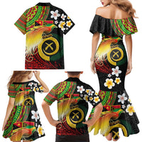 Vanuatu and Papua New Guinea Together Family Matching Mermaid Dress and Hawaiian Shirt Bird-of-paradise and Pig Tusk Melanesian Pattern